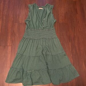 Above the knee, green and white sundress